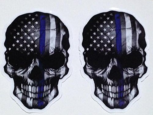 Sticker Skull American Flag Subdued Thin Blue Line USA Military SET X 2 Piece Support Decal size 6.5 x 4.25 inch