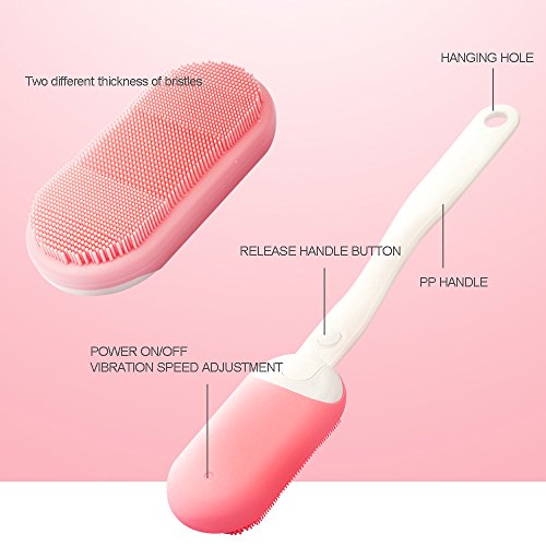 INNERNEED Waterproof Electric Facial & Body Cleansing Brush Kit with Soft Silicone Exfoliating Head and Handle (Pink)
