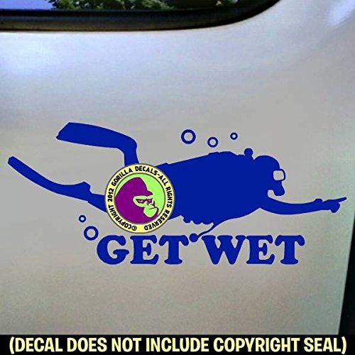 GET WET Scuba Diver Funny Diving Vinyl Decal Sticker D