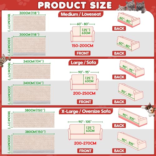 Loiion Pet Fur Sofa Covers, 3 Seater Sofa Cover, Furniture Protector for Dogs, Sofa Protector for Cats Scratches and Pet Dogs, Non-Slip Stains, Khaki, 380 x 180 cm