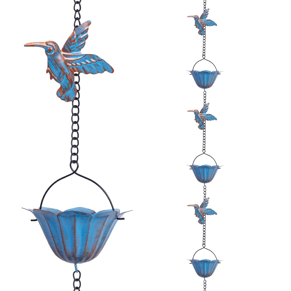 Photo 1 of giole 13.4FT Rain Chain, Hummingbird Rain Chains for Outside, Copper Rain Chain Bell with 12 Cups, Decorative Rain Catcher Chain Replacement Downspout for Gutters