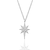 925 Sterling Silver North Star Pendant Necklace | Rhodium-Plated Zircon Stones | Women’s Celestial Elegant Jewelry Gift