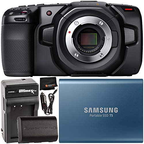 Blackmagic-Design-Pocket-Cinema-Camera-4K-with-Samsung-500GB-T5-Portable-Solid-State-Drive-Blue-Extended-Life-LP-E6-Spare-Battery-2700mAh-200Wh-HomeTravel-Battery-Charger-Cleaning-Cloth