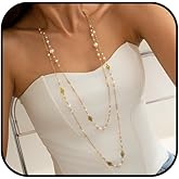 Long Gold Pearl Necklaces for Women Trendy Statement Layered Chain Necklace Multi-strand Chunky Pearl Beaded White Necklaces Fashion Sweater Jewelry
