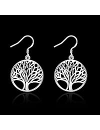AMBESTEE - Juego de pendientes colgantes de plata de ley chapados en forma de árbol de la vida para mujeres y niñas
