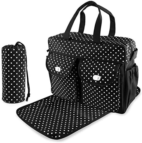 TeqHome 3 in 1 Baby Diaper Bag Set Comes with a Large Bag, Insulated Thermal Bottle Bag and Reusable Infant Diaper Mat, Multi-Function Waterproof Travel Nappie Bag-Stars