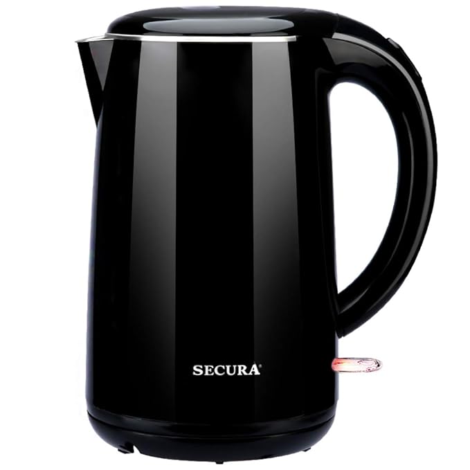 Secura SWK-1701DBO Stainless Steel Double Wall Electric Tea Kettle w/Auto Shut-Off & Boil Dry Protection Water Boiler, Black Onyx, 1.8Qt best electric tea kettle