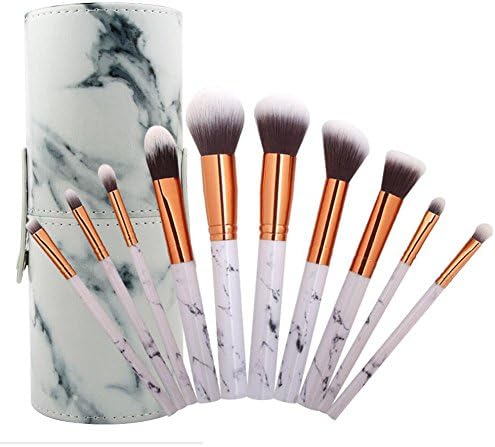 COSHINE 10pcs Pro Marble Makeup Brushes Set with Marble Brush Holder, for Loose Powder, Contour, Shade, Highlighter, Eyeshadow and Foundation