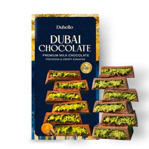 DUBELLO Dubai Chocolate 100g – Premium Milk Chocolate with Pistachio Cream & Crispy Kunafa – No Added Sugar – Luxury Middle Eastern Style Chocolate Bar – Gourmet Gift