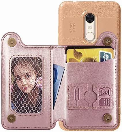 WIWJ Case for Xiaomi Redmi 5 Plus with Card Holder Case Ultra-Thin Close-Fitting Wallet Phone Case Luxury PU Leather Cover Stand Personalised Shockproof Flip Case for Xiaomi Redmi 5 Plus-Rose Gold