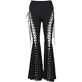 Goth Pants Lace Up Bell Bottom Black Flare Leggings Lace Mall Gothic Punk Rave Pants Alt Aesthetic Grunge
