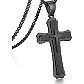Miaofu Cross Necklace for Men 316L Stainless Steel Stainless Steel Plain Cross Pendant Necklace Chain for Men Silver Black Gold Colors