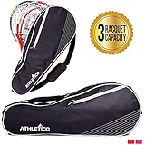 Athletico 3 Racquet Tennis Bag | Padded to Protect Rackets & Lightweight | Professional or Beginner Tennis Players | Unisex Design for Men, Women, Youth and Adults (Black)