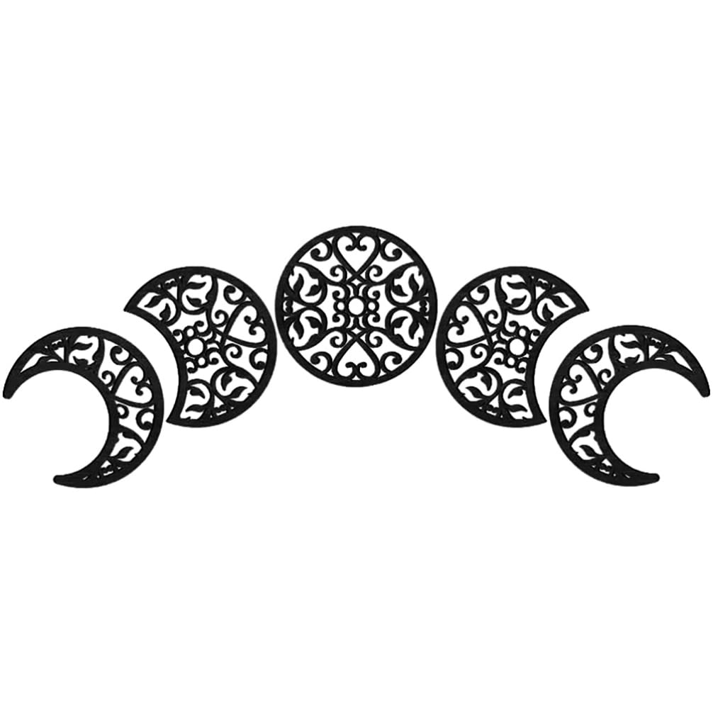 HOMSFOU Moon Phase Wall Decor 7.87 Inch Wooden Moon Art Set 5 Pieces Celestial Bedroom Living Room Wall Decoration