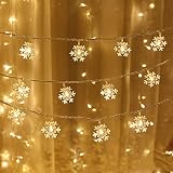 WesGen Christmas Lights，Snowflake String Lights Battery Operated Waterproof 20ft, 40 LED Fairy Lights for Xmas Garden Patio Bedroom Party Decor Christmas Decorations,Yellow