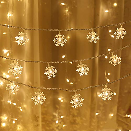 WesGen Christmas Lights，Snowflake String Lights Battery Operated Waterproof 20ft, 40 LED Fairy Lights for Xmas Garden Patio Bedroom Party Decor Christmas Decorations,Yellow