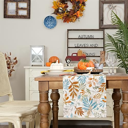 ARKENY Fall Thanksgiving Table Runner 13x72 Inches,Floral Leaves Seasonal Burlap Farmhouse Indoor Outdoor Autumn Table Runner for Home AT491-72