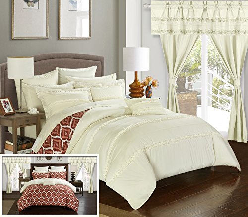 Chic Home CS0736-AN 20 Piece Adina Complete Bed Room in A Bag Super Pinch Pleated Design Reversible Geometric Pattern Comforter Set, King, Beige