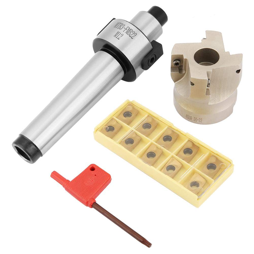 MT3-FMB22 Holder Extension,Good Impact resistance,High Hardness,Inner Hole: 22,with 1 * 400R-50-22 Face End Mill Cutter/10 * APMT1604 CNC Carbide Inserts/1 * Wrench