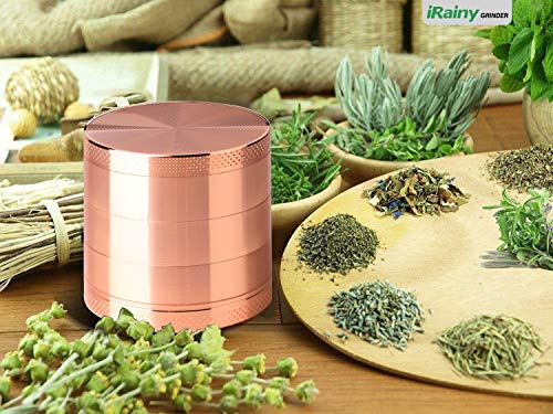 iRainy [5 Piece] Spice Herb Grinder with Pollen Catcher, 2.1 Inch, Metal Rose Gold - Thumbnail 5