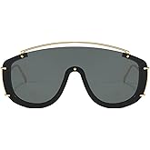 Kashm Trendy Oversized Sunglasses for Women Retro Big Shield Aviator Sun Glasses UV Protection Once Piece Lens