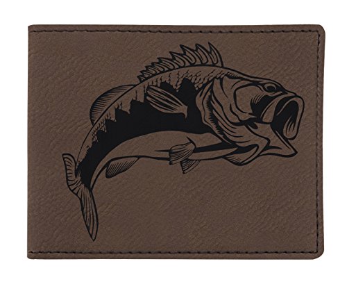 Mens Wallet Largemouth Bass Fishing Gifts for Men Fathers Day Gifts from Daughter Bass Wallet for Men Outdoorsy Wallet Fisherman Gifts for Him Laser Engraved Leatherette Bifold Wallet Brown