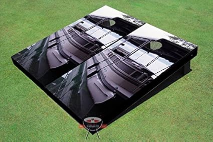 Amazon Com All American Tailgate Pontoon Boat Theme Corn Hole Boards Cornhole Game Set Toys Games