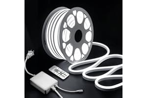 Samsion Neon Light Strip 82ft LED Neon Rope Lights for Outside Cold White LED Neon Flex Light 25M 120LEDs/M 110V~130V AC Cuttable Rope Lights Waterproof for Indoor Outdoor Buliding Yard Daylight White