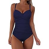 Hilor Women's Ruched Underwire One Piece Swimsuit Front Twist Swimwear Tummy Control Bathing Suit Monokini