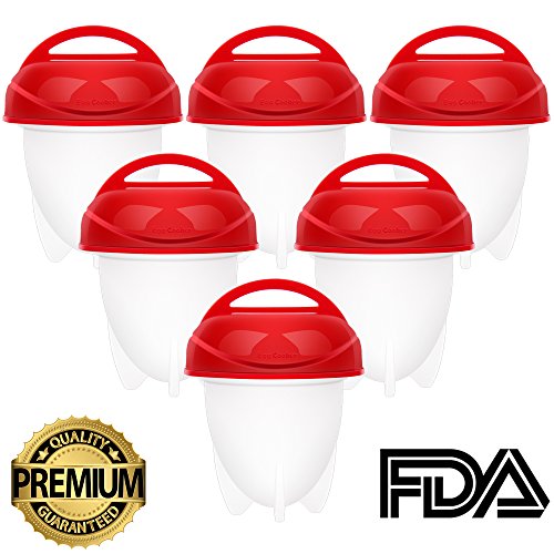 Egg Cooker Hard & Soft Boiled Maker Set 6 Packs Nonstick Silicone Eggs Boiler Cookers Egg Poacher Steamer Without Egg Shell (Red)