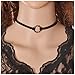 Topin Punk Gothic Retro Black Lace Velvet Choker Necklace with Metal ring Pendant