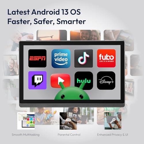 14.1 Inch Android Tablet, 2025 Large Screen Tablet with 1080P IPS FHD Big Display, 10000mAh Long-Lasting Battery, 8-Core Processor, 6GB RAM 128GB ROM (1TB Expand), WiFi, Durable Metal Frame, Gold