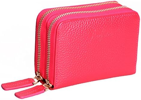 Aojiao Zip Coin Purse Wallets for Women Mini RFID Blocking Genuine Leather Credit Card Holder(Rose Red)