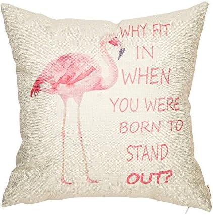 Cotton Linen Decorative Throw Pillow Case Cushion Cover Watercolor Bird Flamingo Square 18"