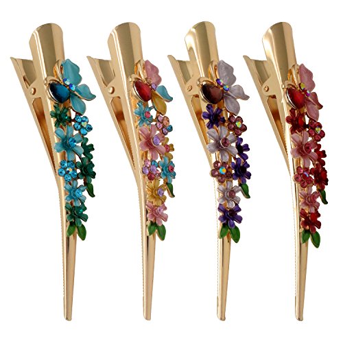 Fashion & Lifestyle Set of 4 Large Metal Alloy Alligator Sectioning Clips for Women and Girls - Pretty Strong Clamp Hair Pins Non-Slip Hair Grips Accessories for Thick Hair, Gold