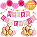 Birthday Decorations - Large Happy Birthday Banner - Theme Birthday Party Decorations - Happy Birthday Letters - Pink Rose Gold For Woman Girl Mom Balloons Hanging Pom Poms Wall Party Supplies