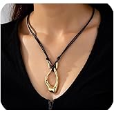 NLMSKI Organic Irregular Open Oval Drop Pendant Rope Cord Necklace For Women Statement Minimalist Boho Adjustable Two Colors Gold Color Silver Color