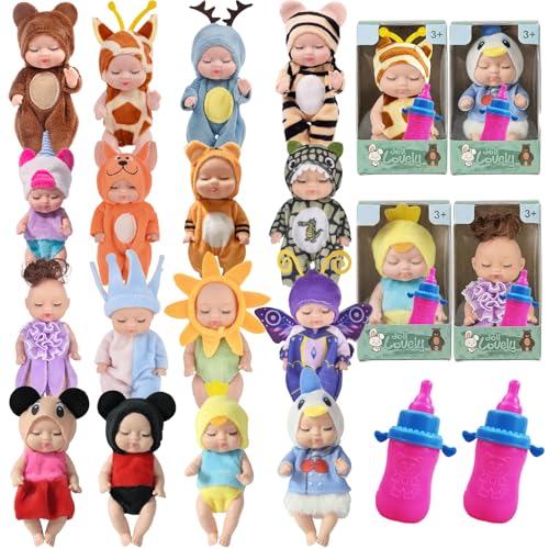 ZVXCABV 16 Piezas de Mini Muñecas Renacidas, Mini Muñecas Durmientes, Muñecas Realistas con Ropa Linda y Botellas de Leche, Adecuadas para Regalar Juguetes A Niñas, Juguetes para Niños (16)