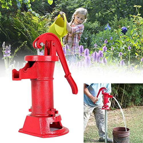 Youwise Red Cast Iron Pitcher Pump 25 ft Lift, Retro Hand Water Pump