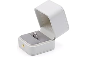 MYEBIUAI Engagement Ring Box White, Square Leather Velvet Ring Bearer Box, Premium Gorgeous Vintage Single Slot Ring Box for Proposal, Wedding, Ceremony, Anniversary, Gift
