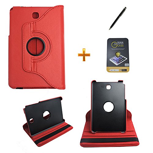 Kit Capa para Galaxy Tab A 8.0 P350/P355 Giratória 360 + Película de Vidro + Caneta Touch (Vermelho)