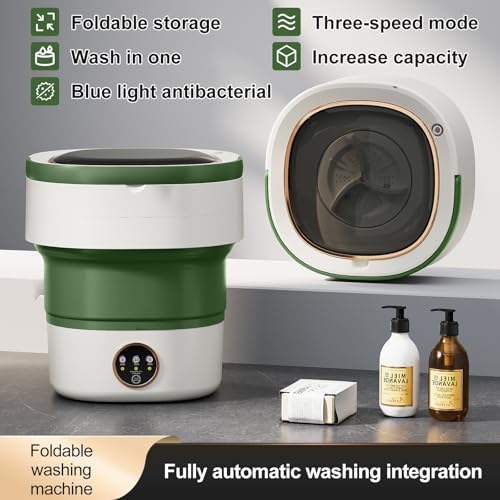 Portable Washing Machine 20L —Small Foldable Washer with Spin Basket, — Mini Laundry Machine for Travel, Dorms, Camping, Ideal for Baby Clothes, Underwear, Socks Green