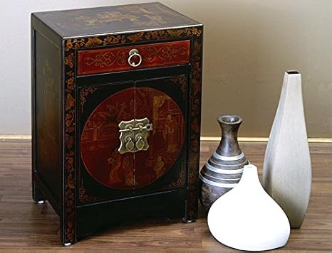 Chinesischer Nachtschrank Schwarz Rot Nachtschränkchen: Amazon.de