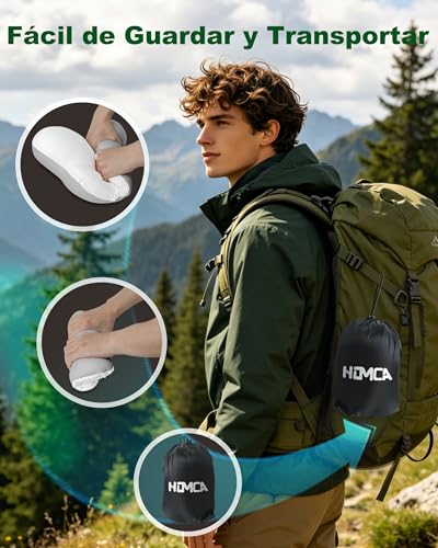 HOMCA Memory Foam Camping Pillow Travel Pillow | Ultralight and Compressible, Ergonomic Cushion for Backpacking with Breathable Cover, Hiking, Car and Office, 40 x 20 x 10 cm