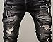 Krralinlin Men's Slim Fit Black Stretch Distressed Ripped Skinny Biker Jeans