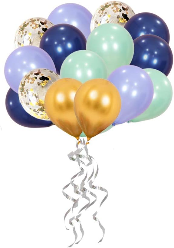 Hontex Unicorn Balloons 50 Pack Confetti Balloons Colorful Party Balloons Set 50 Pcs Navy Blue Mint Green Balloons And Golden Metal Latex Balloons With Confetti Balloon For Birthday Decorations Party Supplies Toys Games