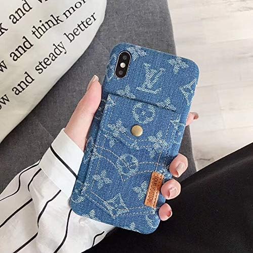 iPhone Xs Max Case, Vintage Monogram Denim Phone Cover Trunk Case with Card Holder for iPhone Xs Max