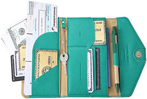 IVESIGN Travel Passport Wallet Trifold Envelope Document Organizer Holder With Free Pen (Green)