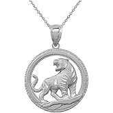 Claddagh Gold Certified 925 Sterling Silver Animal Tiger Round Pendant Necklace