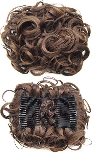 Beauty Wig World BUN Up Do Hair Piece Hair Ribbon Ponytail Extensions Comb Clip Scrunchy Scrunchie Curly or Messy #8 Medium brown